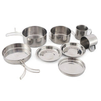 8PCS Camping Cookware Mess Kit Stainless Steel Pots