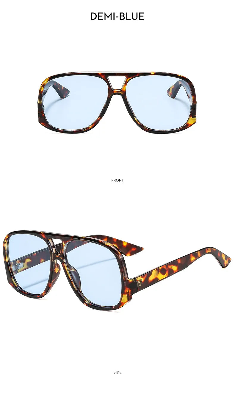 SO&EI Retro Double Bridges Pilot Women Sunglasses Fashion Candy Color Shades UV400 Trending Men Leopard Sun Glasses