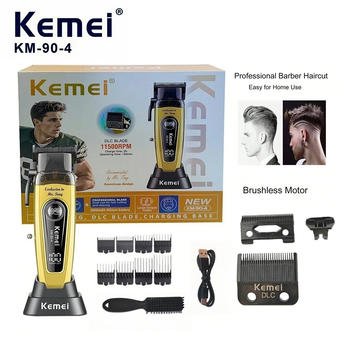 Professional Hair Clipper 11500 RPM Rechargeable KM-90-4