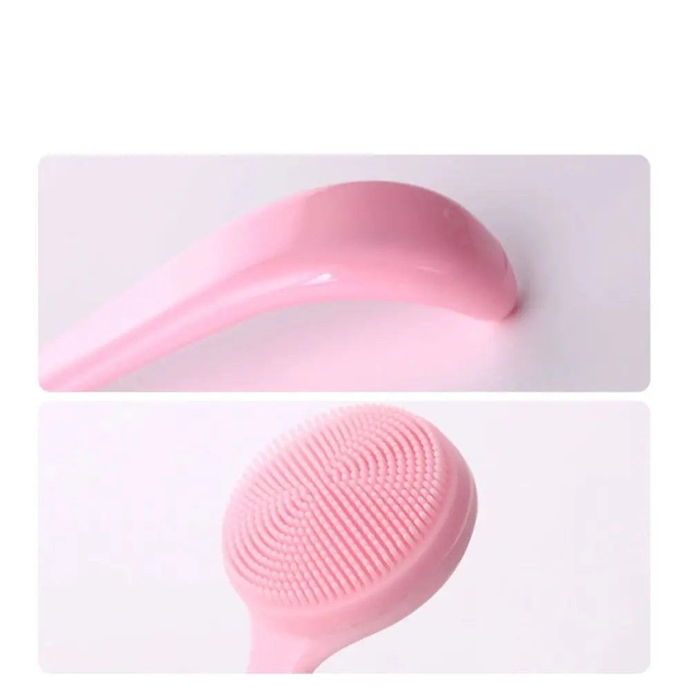 Silicone Facial Cleansing Brush Manual Makeup Residues Removal Face Cleaning Scrubber Long Handle Exfoliator Face Wash Brush