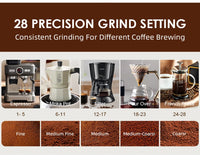 Electric Burr Coffee Grinder – 28 Settings, 2–12 Cups