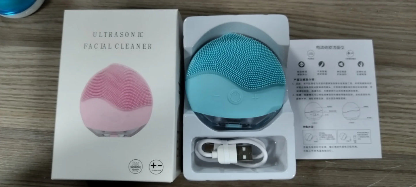 Silicone Face Cleansing Brush Electric Sonic Facial Deep Cleaning Brush Waterproof High-Frequency Vibrating Massager Skin Care