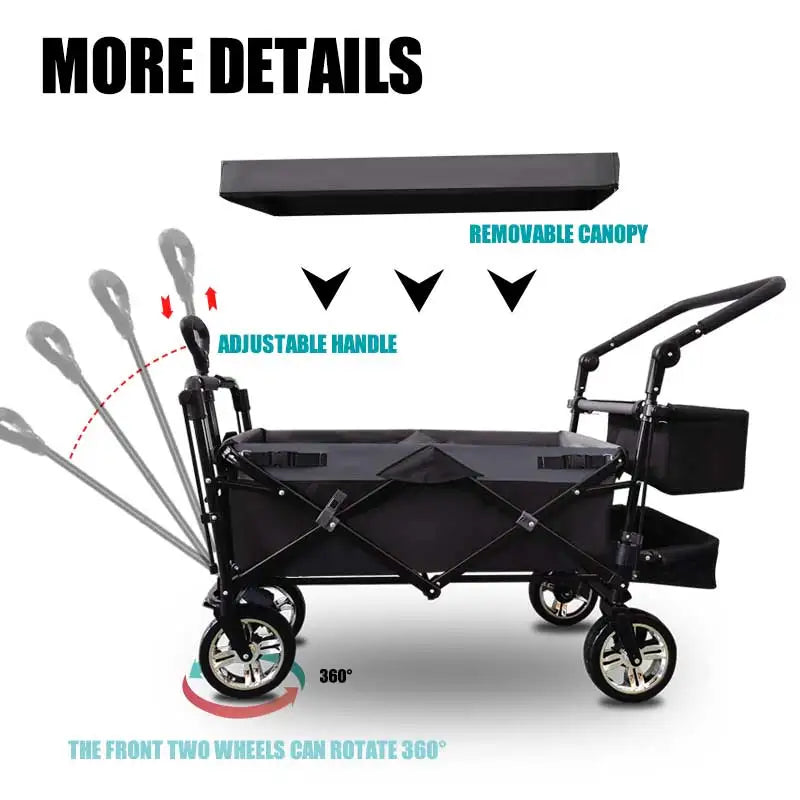 Outdoor Camping Vehicle with Shed, Multifunctional, Installation Free, Foldable Pole Camping Vehicle, Portable Shopping Cart