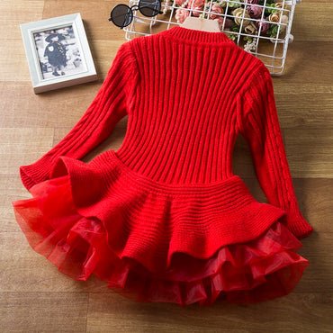 Girls Winter Knitted Christmas Long Sleeve Dress