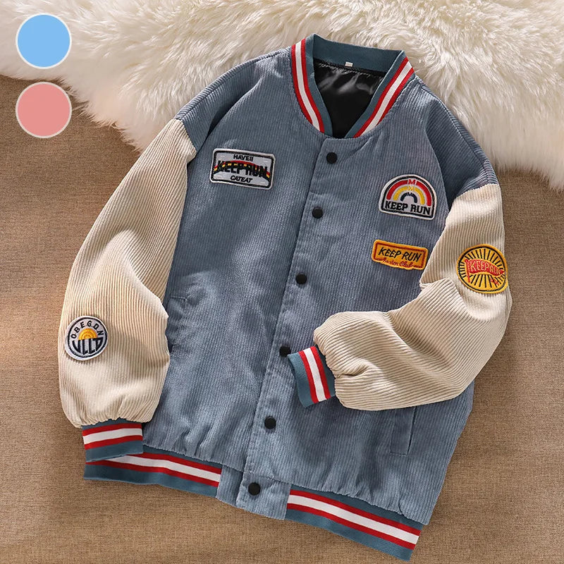 Men’s Corduroy Baseball Jacket Retro Embroidered Coat
