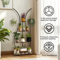 Vase Shape Tall Planter Display Rack Metal Garden Plant Stand with 5 Tiers and Hangers