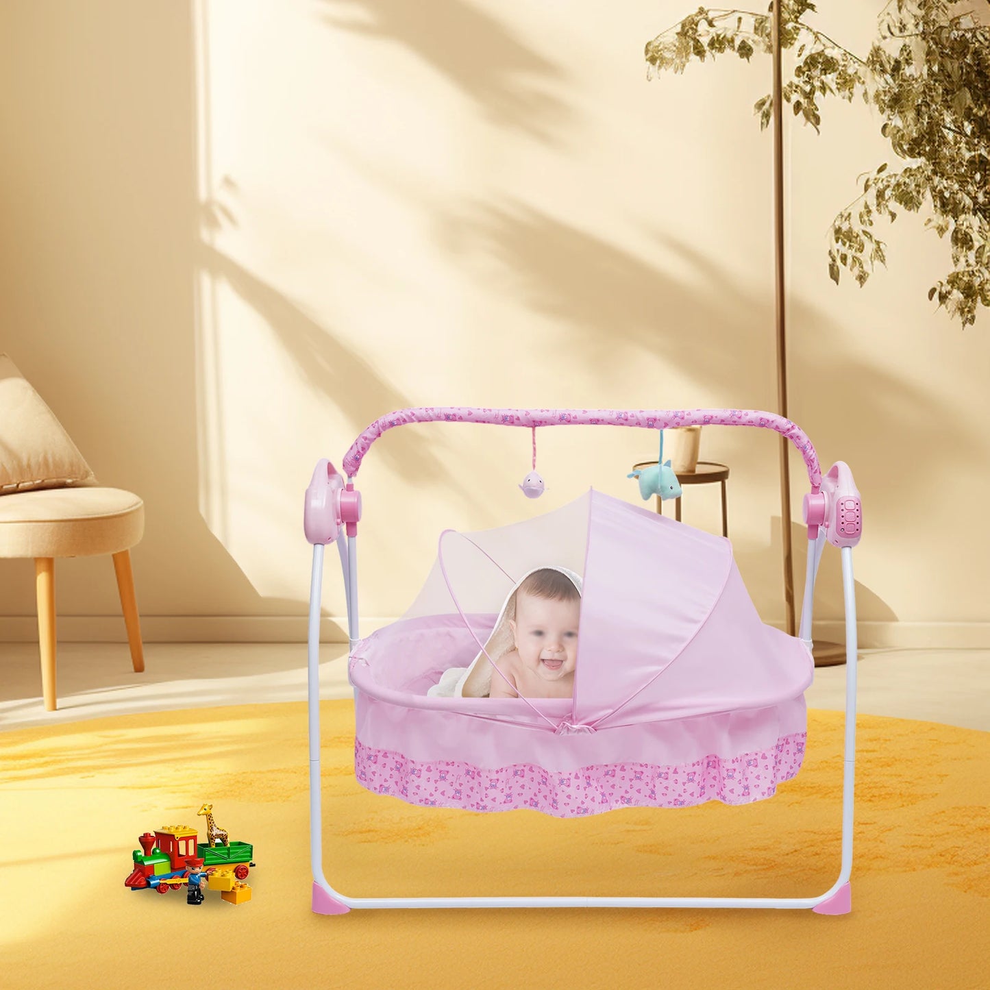 BYMAOCAR Electric Baby Crib Cradle with Bluetooth Auto-Swing