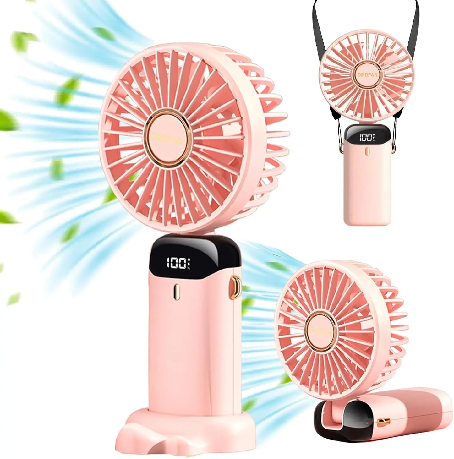 USB Handheld Mini Fan Foldable Portable Neck Hanging Fans 5 Speed USB Rechargeable Fan with Phone Stand and Display Screen
