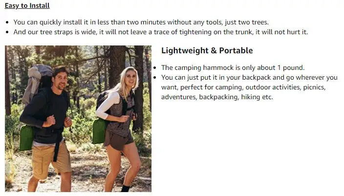 Double Camping Hammock with Mosquito Net Portable