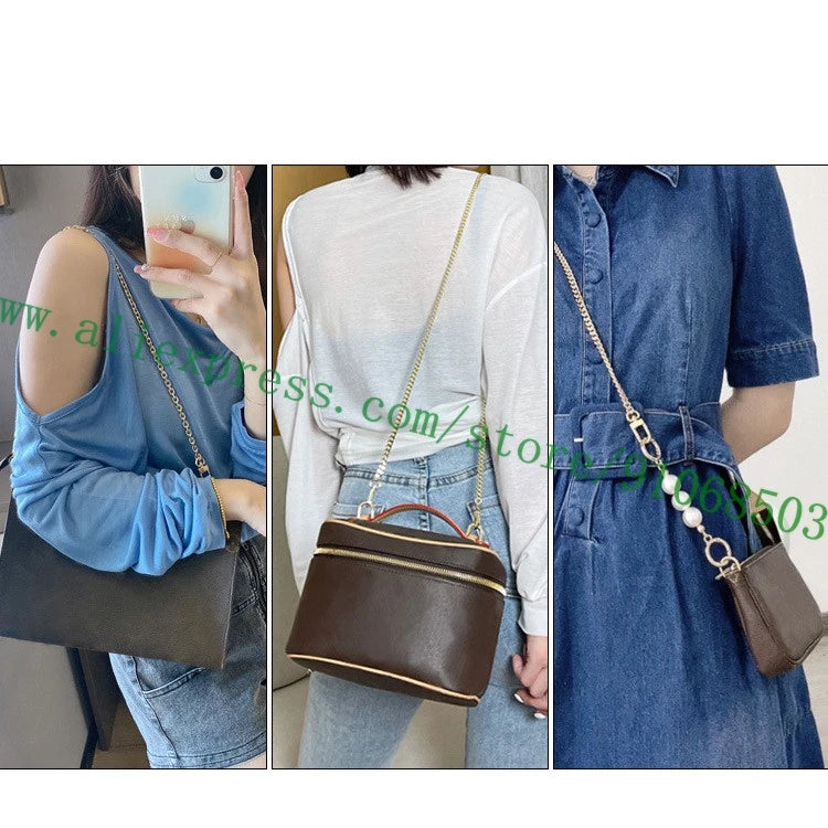 Polished Shine Stainless Metal Chain Shoulder Strap For Designer Lady Handbag Women Bag Purse Pochette Golden Silvery