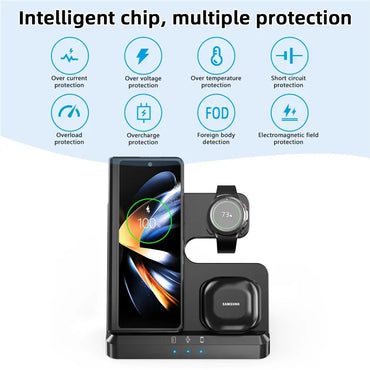 VIKEFON 100W 3 in 1 Wireless Charger Stand For Samsung Fold S22 Untra Galaxy Watch 5 4 3 Active Buds Fast Charging Dock Station