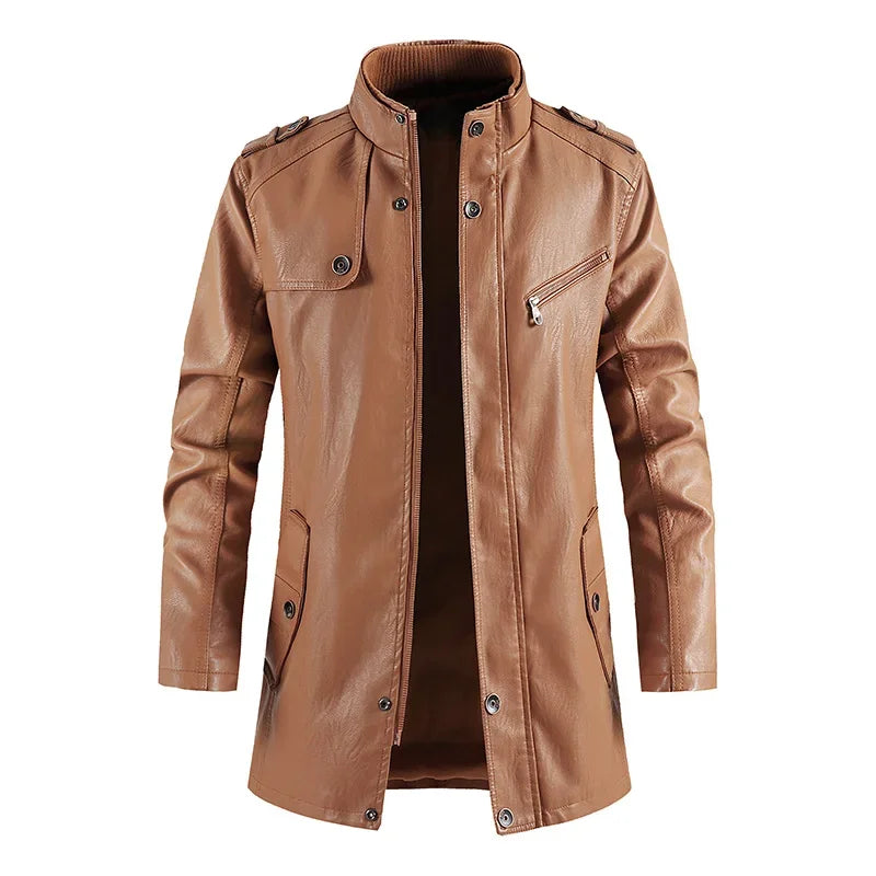 Men’s Slim Winter Leather Jacket with Fleece Lining