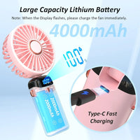 USB Handheld Mini Fan Foldable Portable Neck Hanging Fans 5 Speed USB Rechargeable Fan with Phone Stand and Display Screen