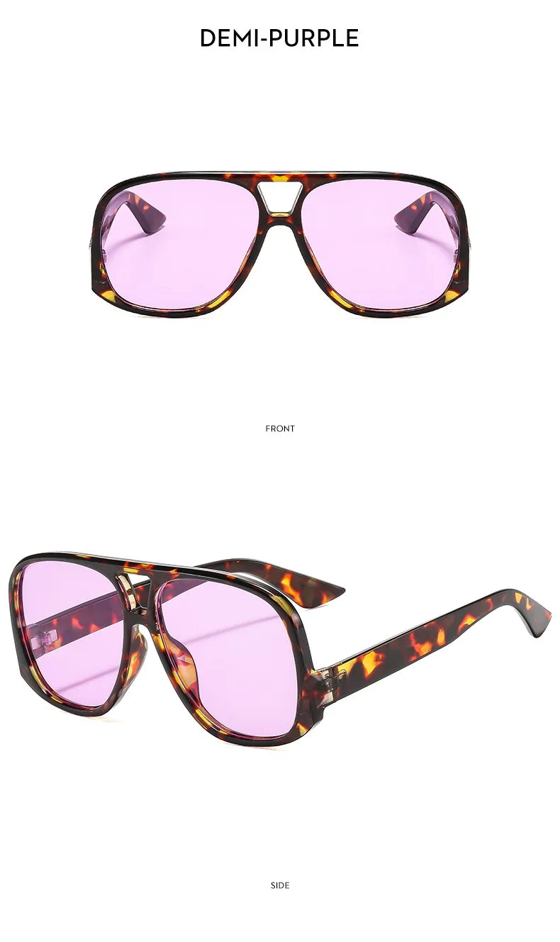 SO&EI Retro Double Bridges Pilot Women Sunglasses Fashion Candy Color Shades UV400 Trending Men Leopard Sun Glasses