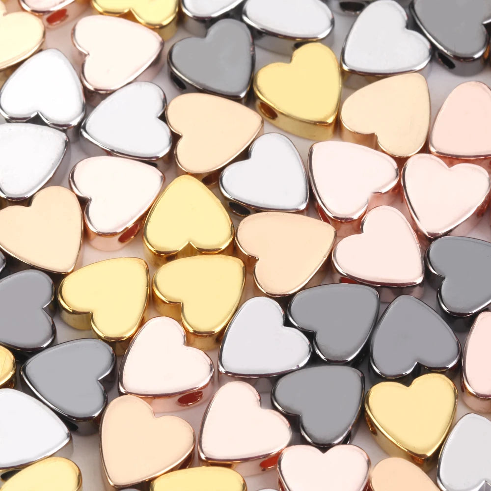 30pcs Gold & Silver Heart Spacer Beads