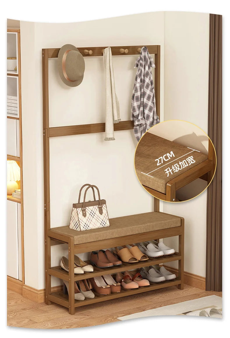 Bamboo Shoe Changing Stool – Modern Entryway Bench