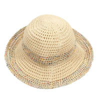 Rainbow woven women's sunscreen hat summer Japanese straw hat  protective fashion, breathable hollow beach sun hat