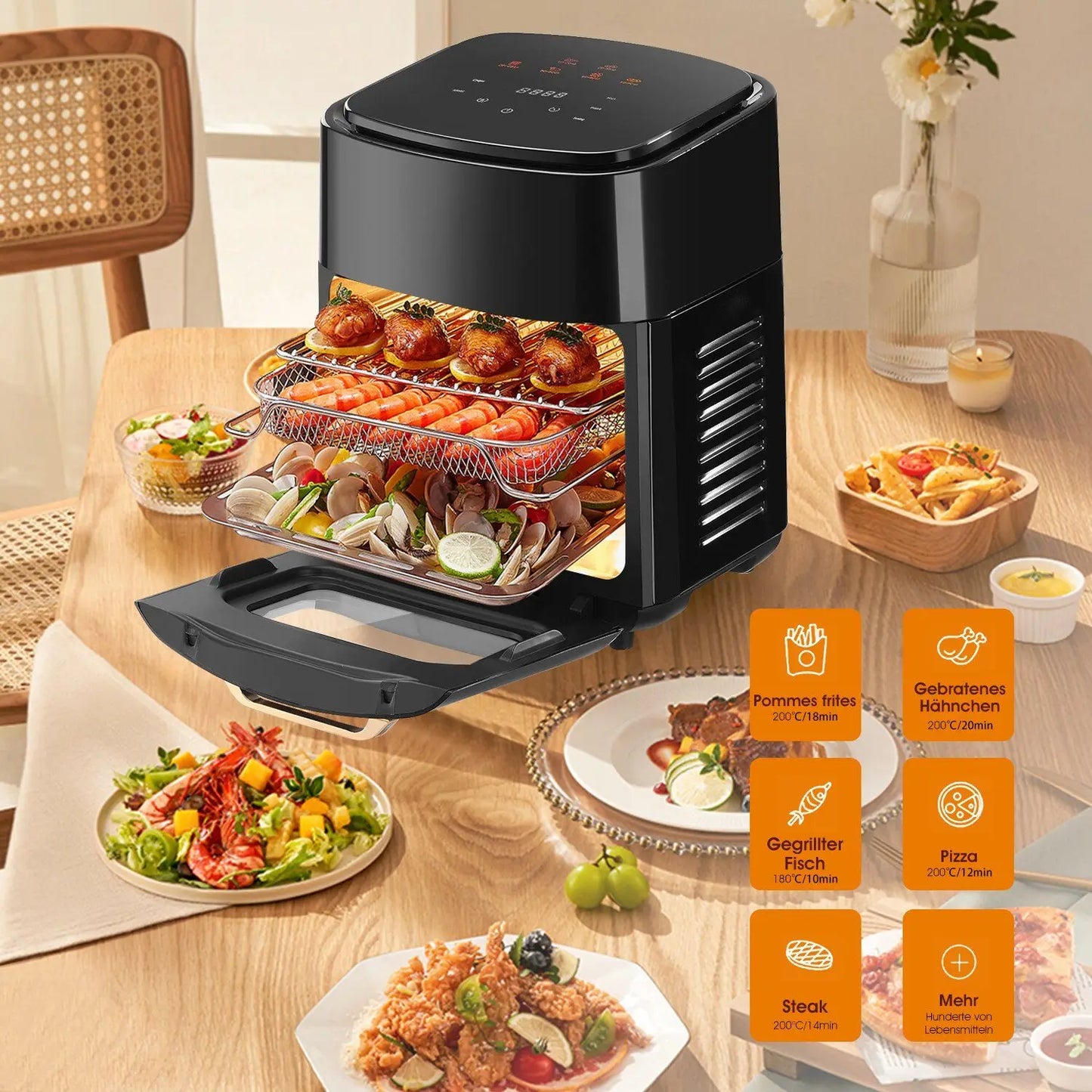 15L 1800W Large Electric Air Fryer Oven, LED Display