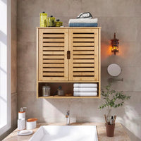 Wall Mounted Bathroom Cabinet Storage Shelf Bamboo Medicine Cabinet