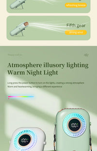 Portable Hanging Neck Fan with LED & 5 Speeds
