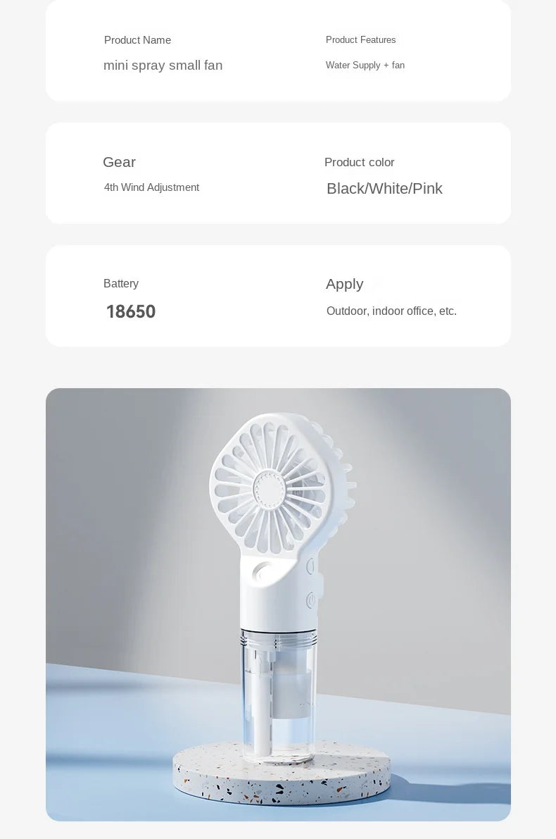 Mini USB Misting Fan – Portable Handheld Rechargeable Cooler