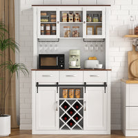 VOWNER 72" Tall Farmhouse Bar Cabinet with Sliding Barn Doors, Kitchen Pantry Storage Cabinet with Wine & Glass Racks