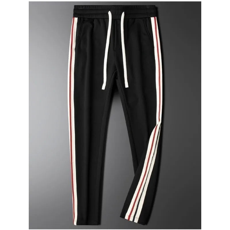 Men’s Slim-Fit Blue Casual Pants with Contrast Ribbon