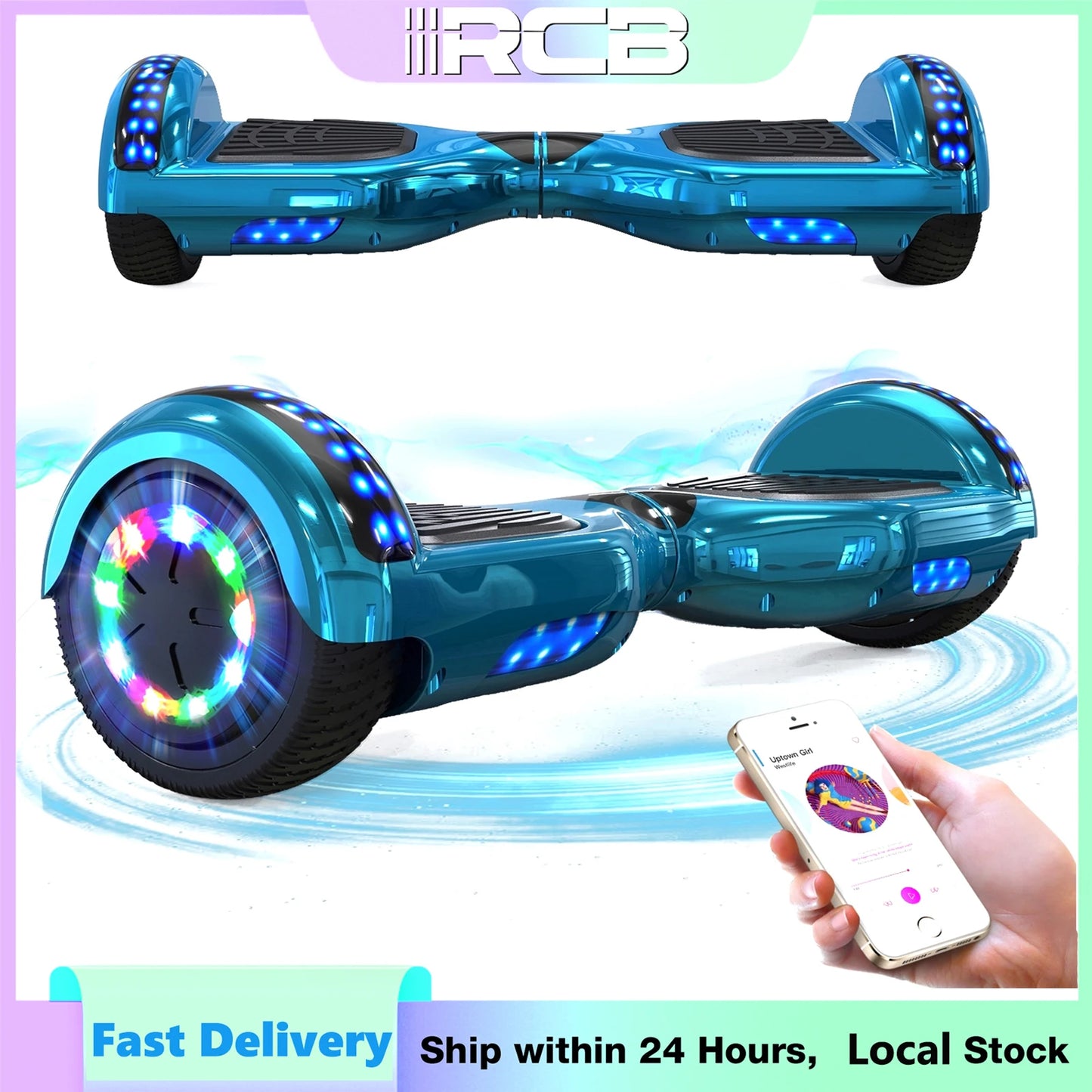 RCB Hoverboard, 6.5 Inch Two Wheel Hoverboard with Bluetooth Speaker with LED Light, Hoverboard Great Gift for Kids and Adults