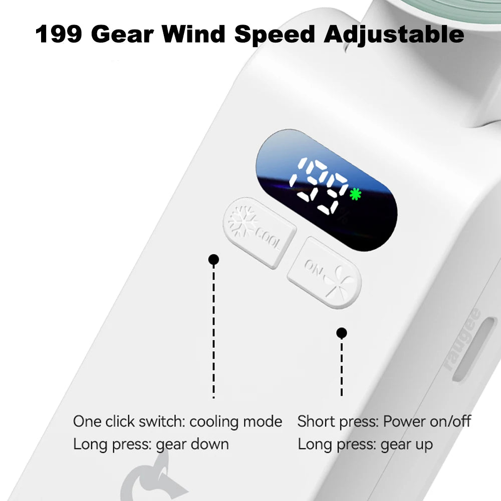 Portable Handheld Turbo Fan Foldable Hanging Neck Fan Mini Hand Fan 3600mAh USB Rechargeable High Speed Ice Cooling Turbo Fan