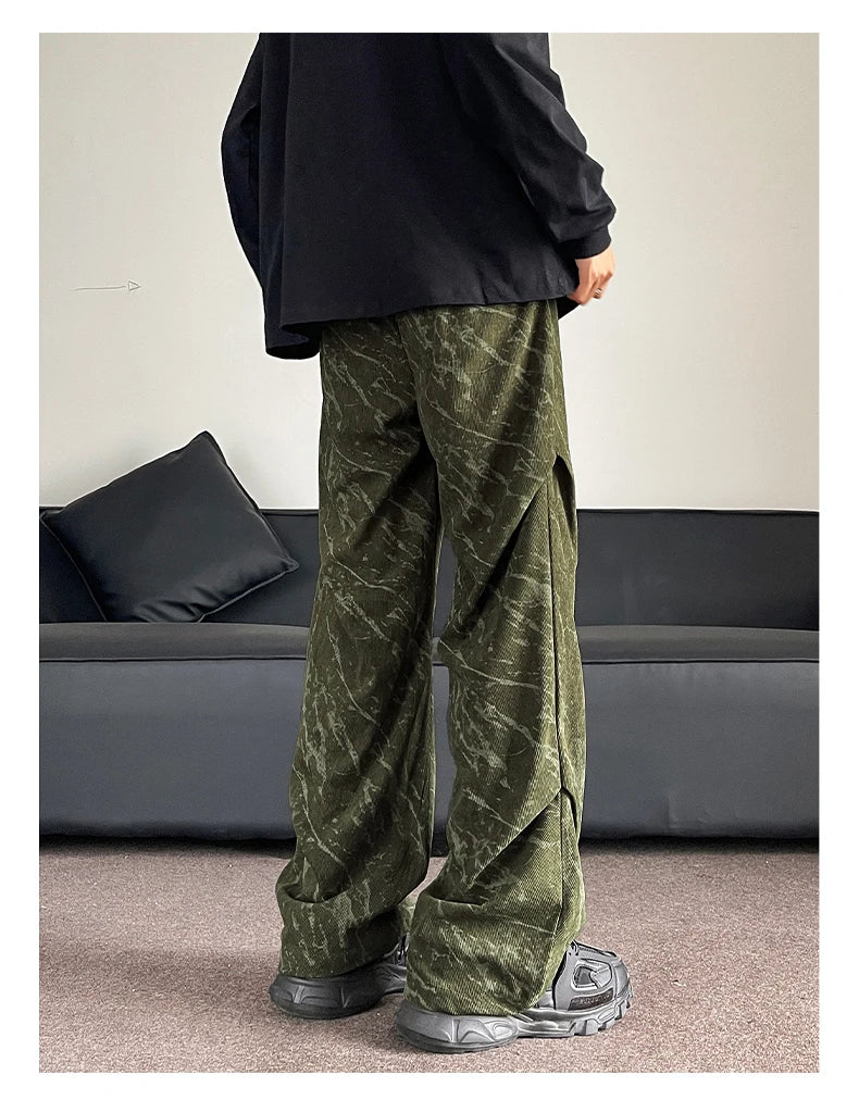 Men’s Corduroy Tie-Dye Cargo Pants Loose Autumn Trousers