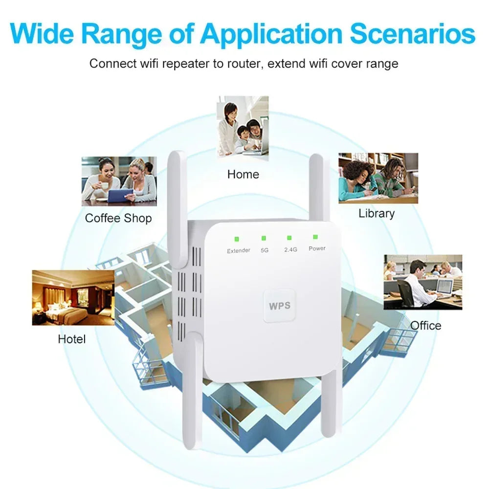 Wireless WiFi Repeater 2.4G 5Ghz Wi-Fi Amplifier Wi Fi Booster 1200 M Signal WiFi Long Range Extender Access Point