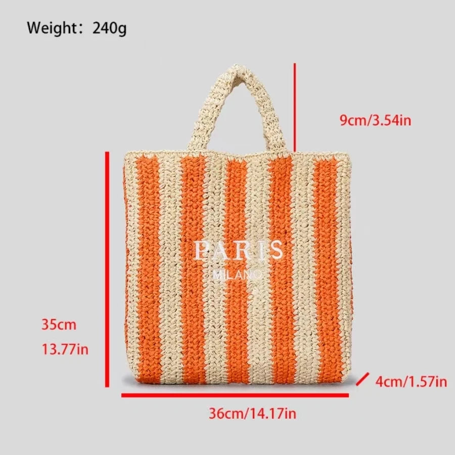 Women's Summer Beach Straw Style Tote Bag Handwoven Large Capacity Luxury Designer Travel Handbags Casual Portable Shoulder Bags