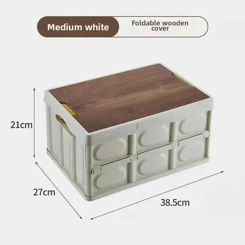 Large Folding Camping Storage Box with Wooden Lid
