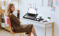 Work/Study in Bed Comfortably  Adjustable & Foldable Lap Desk with Cup Holder, Ventilated Design Prevents Overheating.