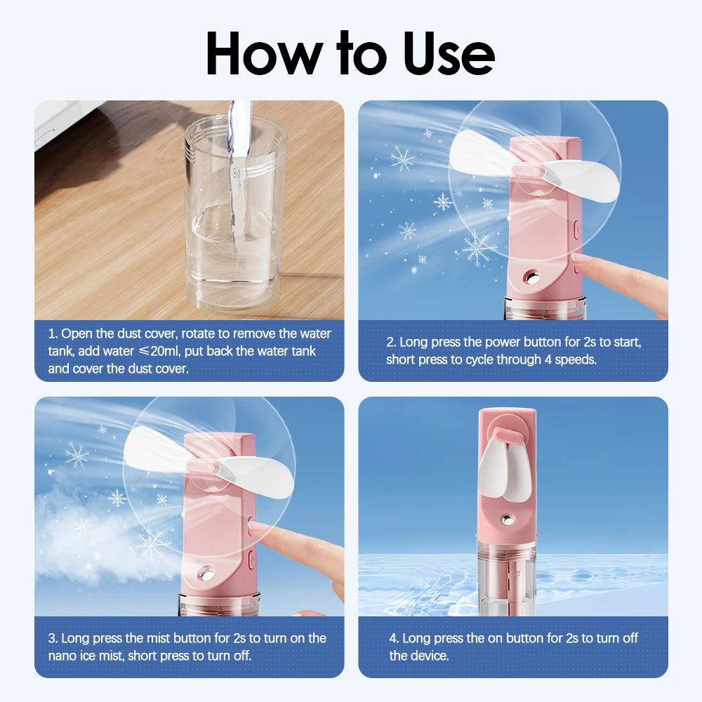 Portable Handheld Mist Fan USB Rechargeable Folding Hand Fan With Water Spray Mist Portable USB Mini Charging Fan Office Fan