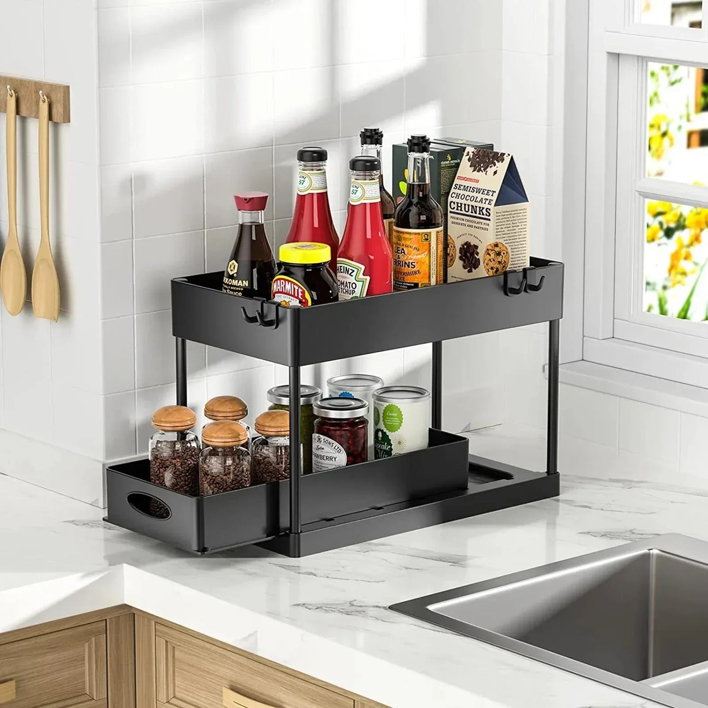 2-Tier Under Sink Organizer Sliding Drawer Rack