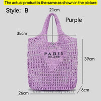Women's Summer Beach Straw Style Tote Bag Handwoven Large Capacity Luxury Designer Travel Handbags Casual Portable Shoulder Bags