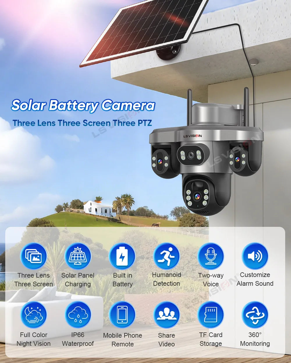 LS VISION V380 Pro 4G Solar PTZ Security Camera 15MP