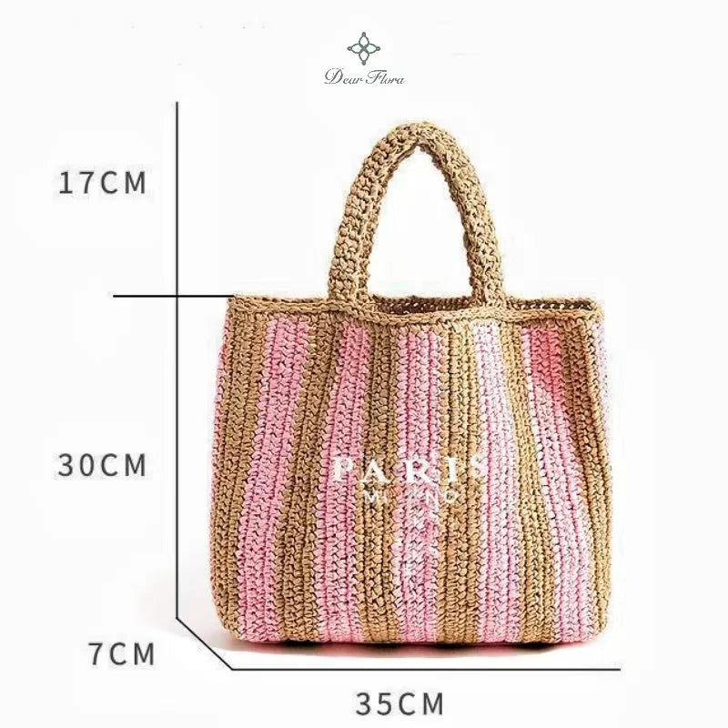 Women's Summer Beach Straw Style Tote Bag Handwoven Large Capacity Luxury Designer Travel Handbags Casual Portable Shoulder Bags