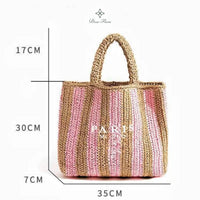 Women's Summer Beach Straw Style Tote Bag Handwoven Large Capacity Luxury Designer Travel Handbags Casual Portable Shoulder Bags