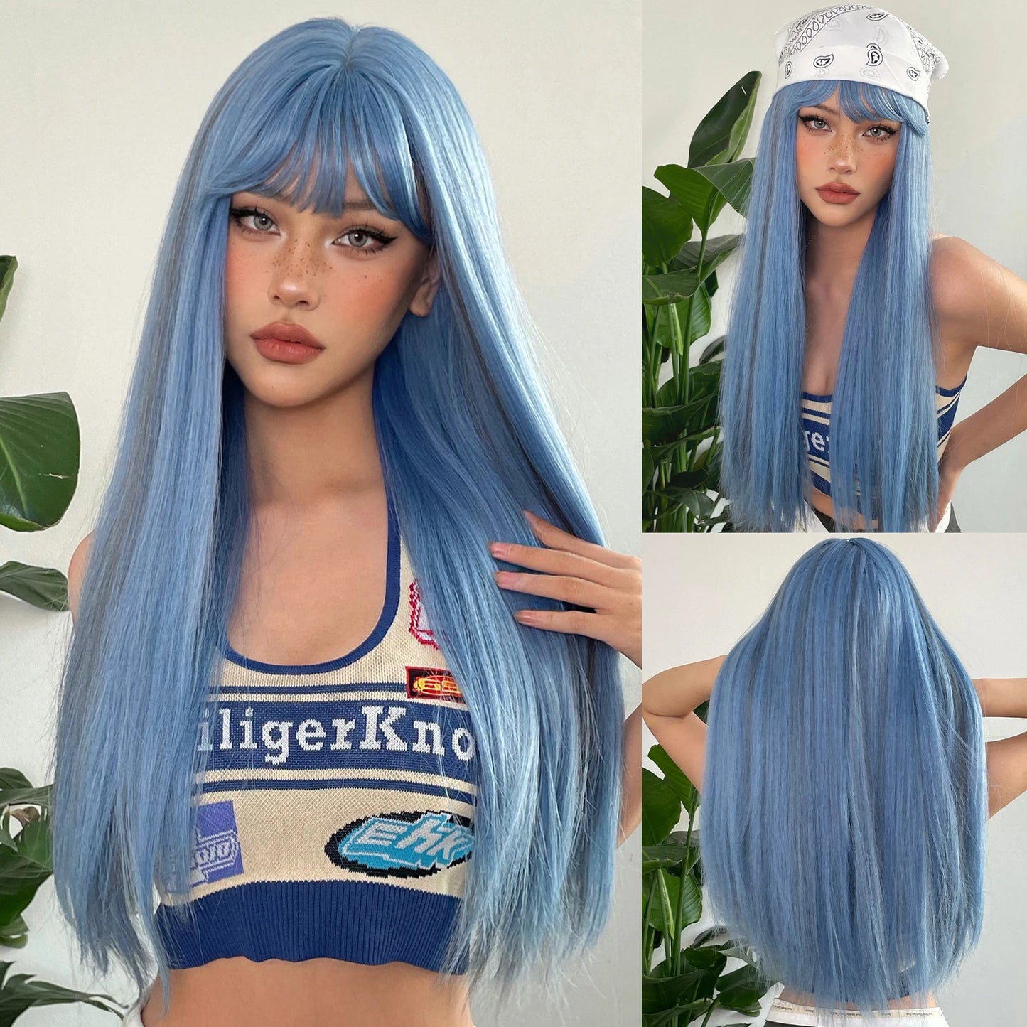 Reddish Brown Straight Layered Synthetic wig with Bangs Long hair Copper Ginger Wig for Women Daily Use Heat Resistant Wigs