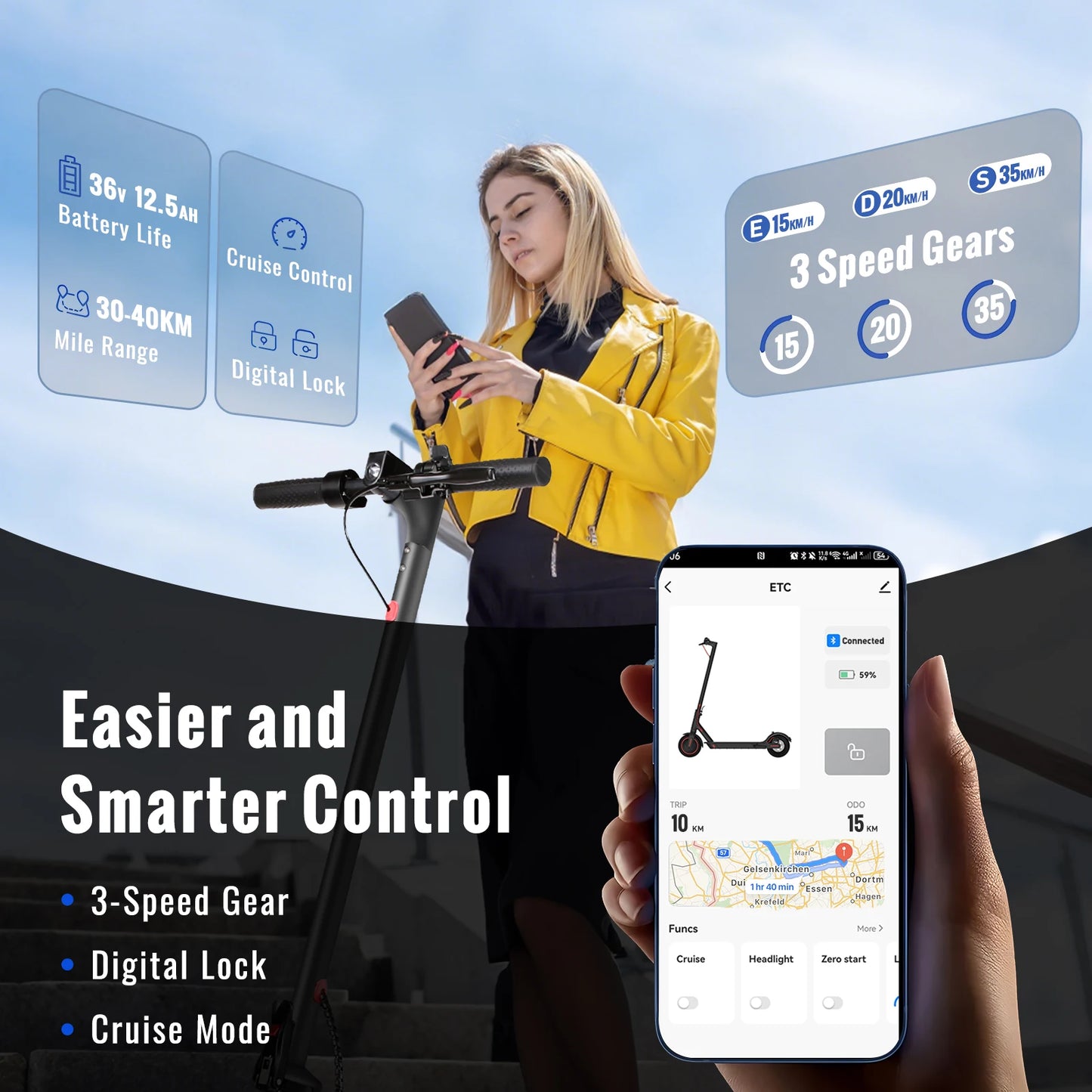 350W Adult Electric Scooter – 36V 30km Long Range