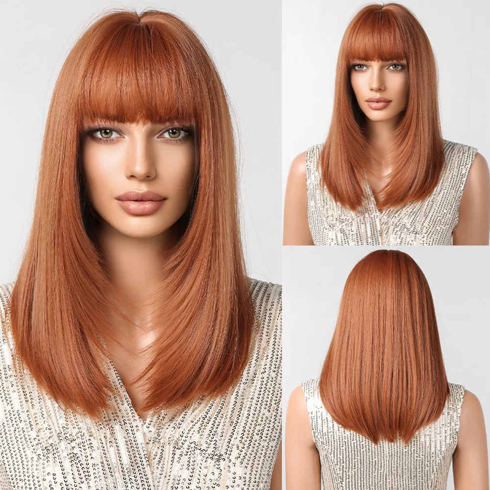 ALAN EATON Ombre Brown Short Layered Wig with Bangs
