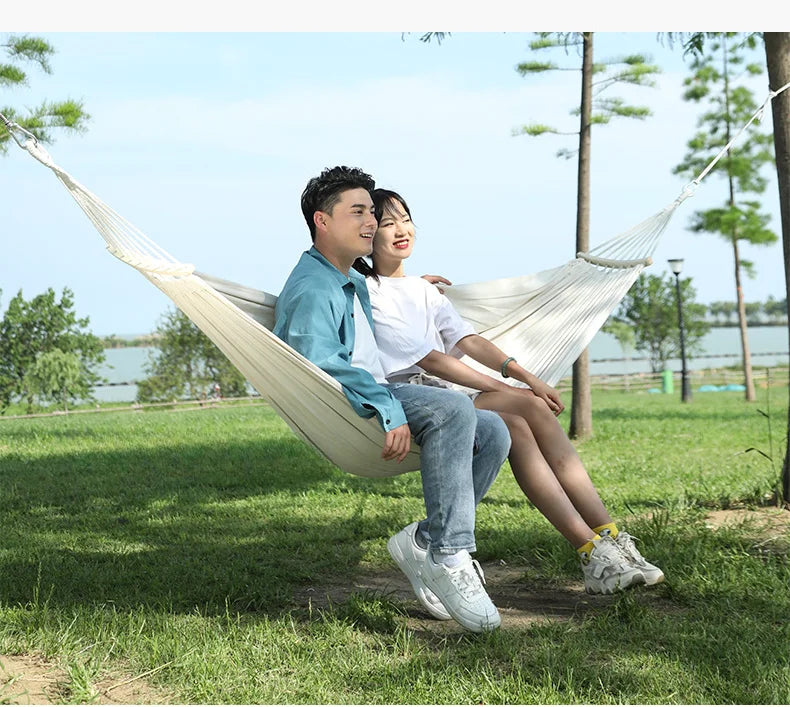 Single Person Portable Outdoor Camping Hammock Foldable High-strength Thick Canvas Anti Roll Leisure Sleep Swing Camp Hammock