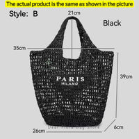 Women's Summer Beach Straw Style Tote Bag Handwoven Large Capacity Luxury Designer Travel Handbags Casual Portable Shoulder Bags