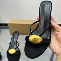Woman Shoes Round Toe Open Toed High-Heeled Slippers With Metal Buckles Wearing Outside Thin Heel Women's Sandals Summer 2025