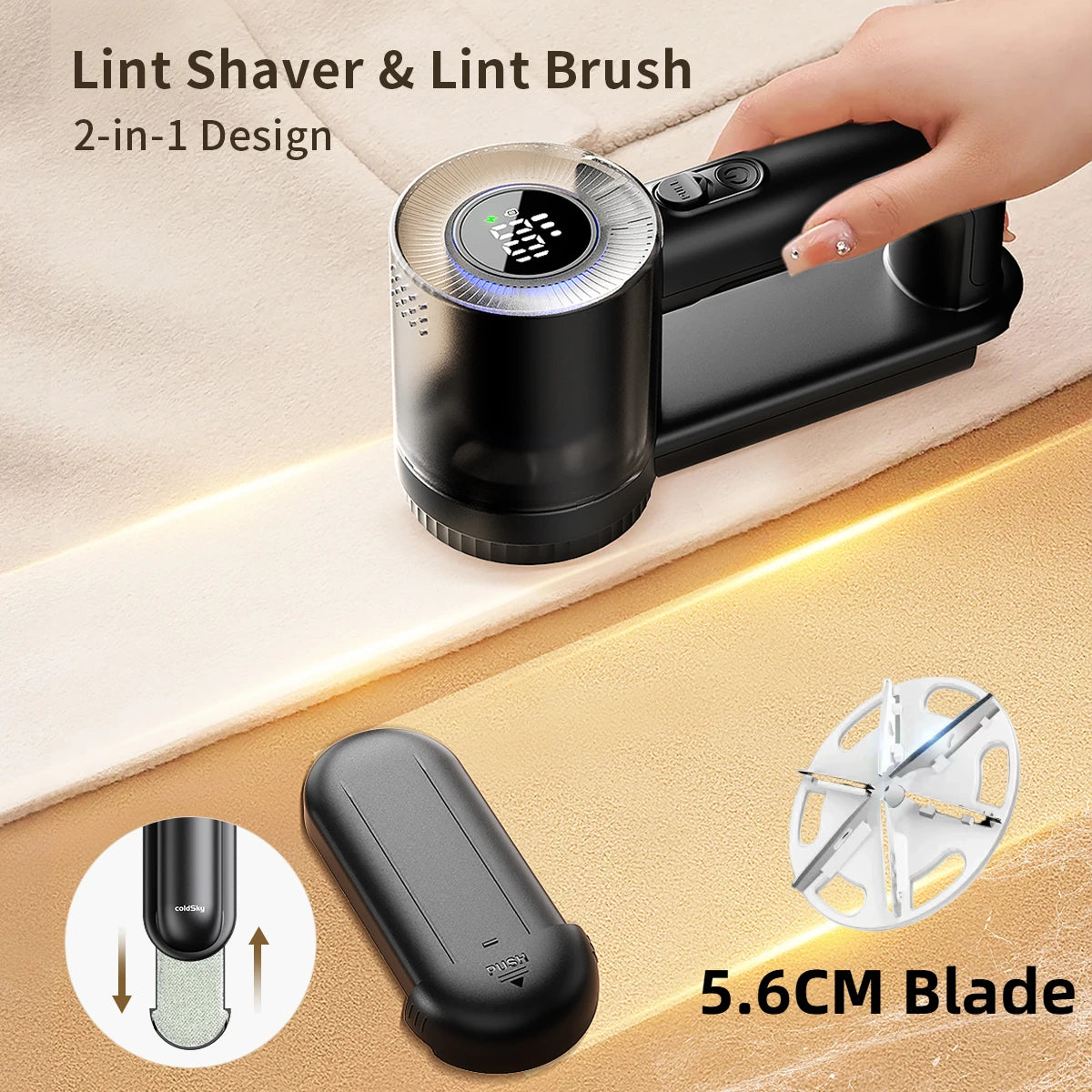 Rechargeable Fabric Shaver 5.6cm Blade Lint Brush Electric Lint Remover Digital Display Defuzzer Sweater Shaver Clothing Blanket