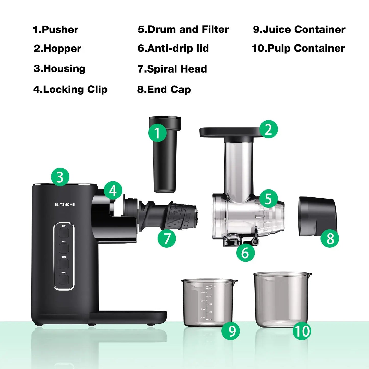 Blitzhome BH-JC01 Cold Press Juicer Slow Masticating