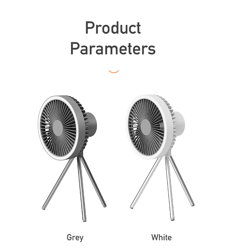 Rechargeable Camping Fan with LED Light – Portable 10000mAh