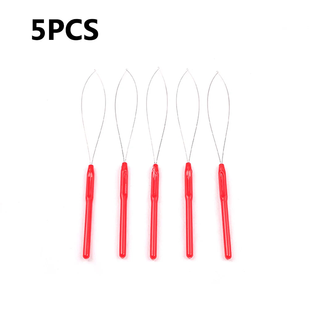 5 PCS Hair Extension Loop Needle Threader Pulling Hook Tool and Bead Device Tool Loop Threader for Hair or Feather Extensions